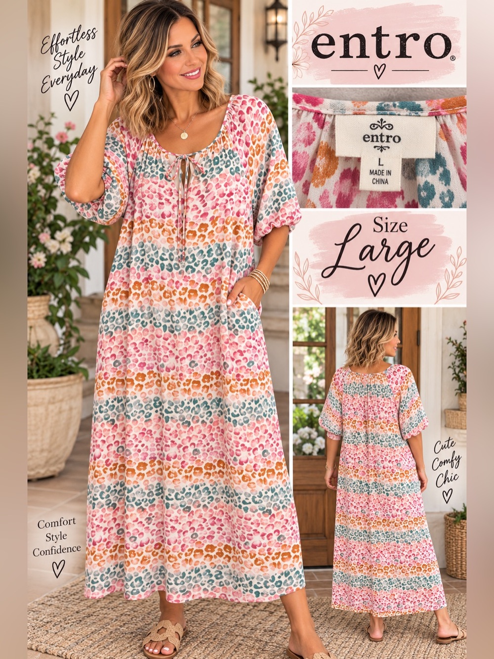 Entro Pink & Light Pink Floral Tiered Maxi Slip Dress NWT